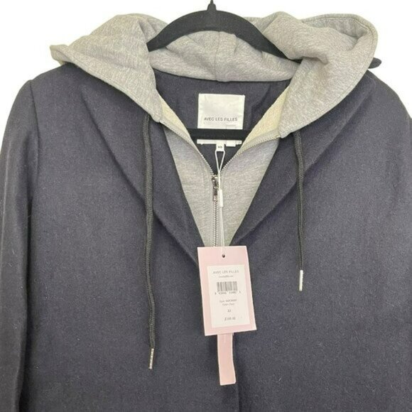 Avec Les Filles Black Wool Coat Removable Hoodie Jacket NWT Size Small - Picture 6 of 10